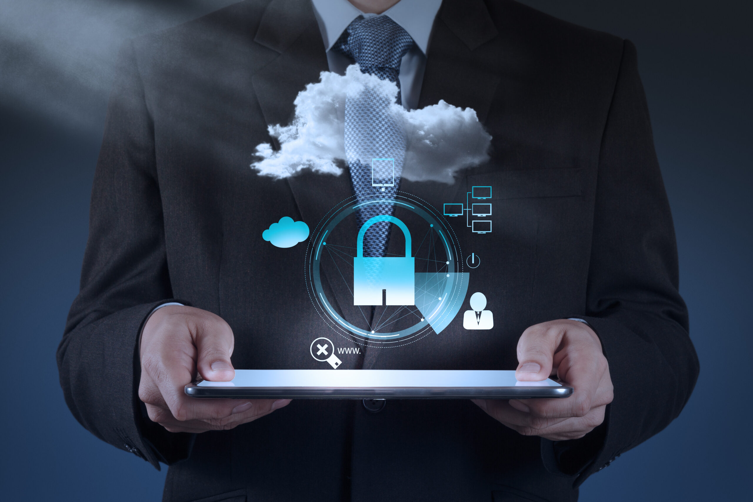 Businessman Hand Showing 3d Padlock On Touch Screen